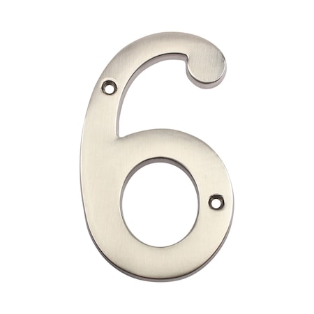 Pamex 4in Heavy Duty House Number # 6 Satin Nickel Finish DD074S6SN
